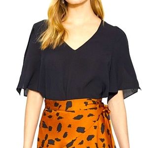 NWT - Cooper Street Wild at Heart Top - Black Flowy Flutter Sleeve Sheer Blouse